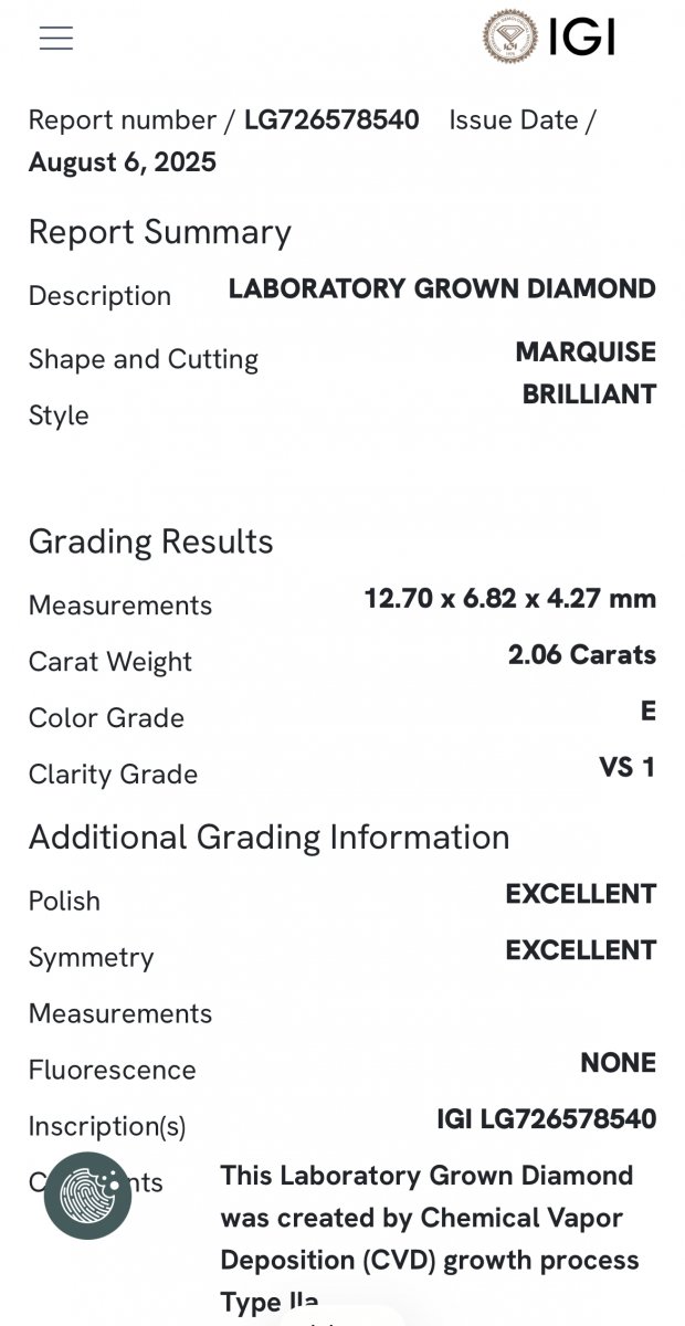 Lab-grown white gold marquise solitaire ring 2.24 ct.